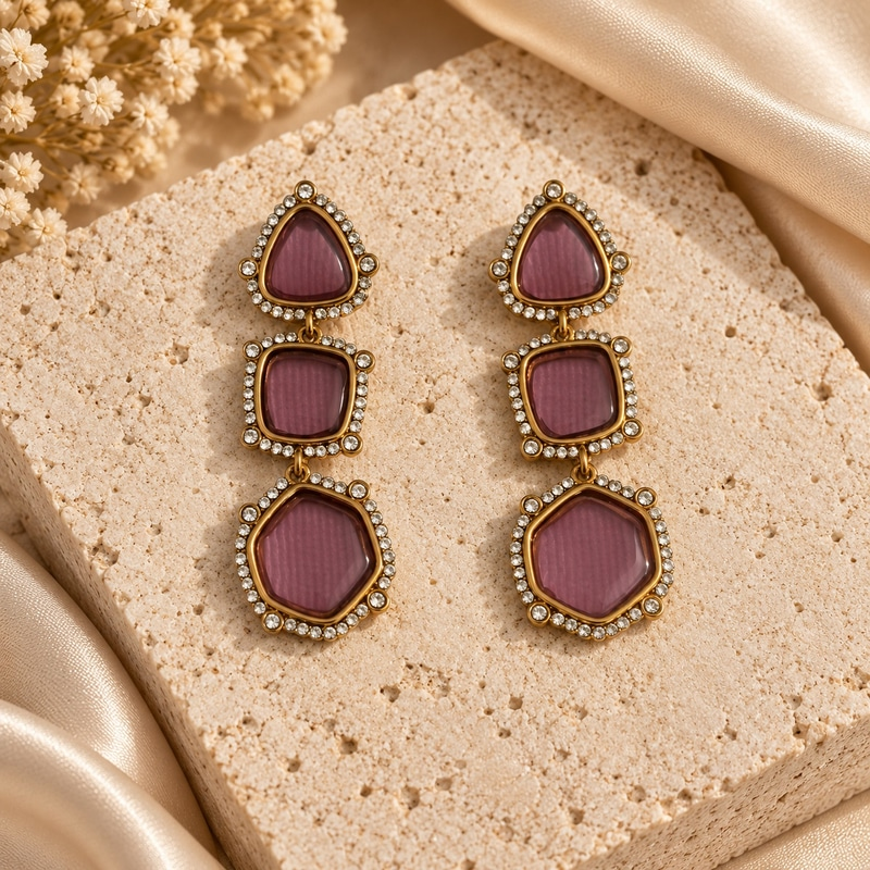 Pink Clear Stone Earrings