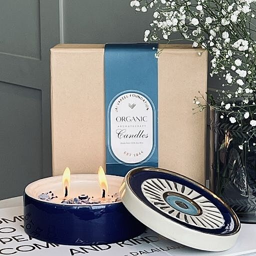 ROUND CERAMIC EVIL EYE CANDLE