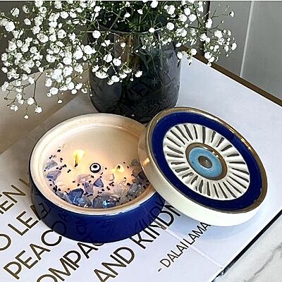 ROUND CERAMIC EVIL EYE CANDLE