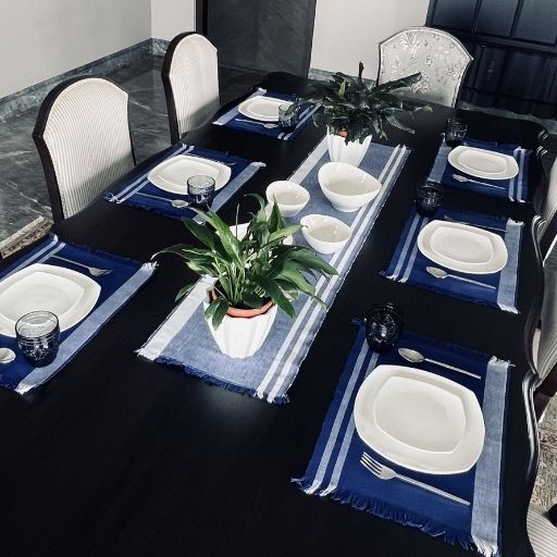 ROYAL BLUE & WHITE MAT RUNNER SET