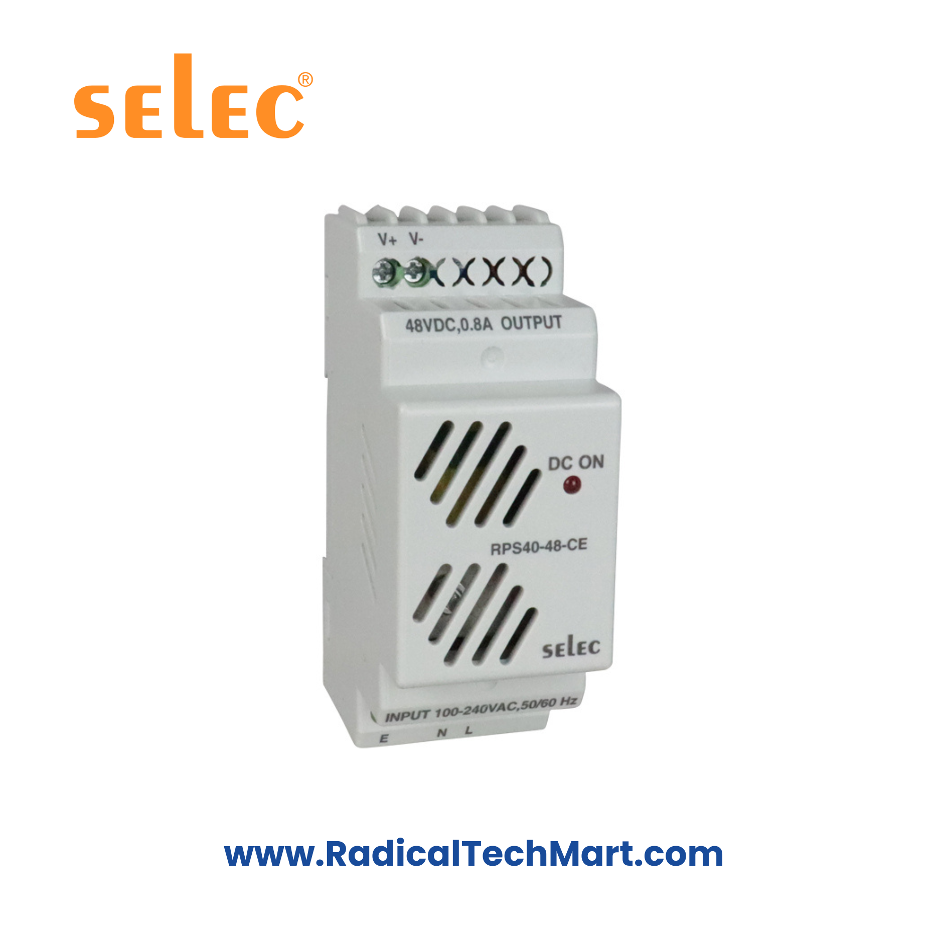 Selec RPS40 DIN Rail Mount 40W Power Supply - Industrial Grade