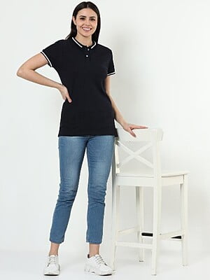 Rare Rabbit Signature Round Neck Navy Blue