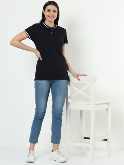 Rare Rabbit Signature Round Neck Navy Blue