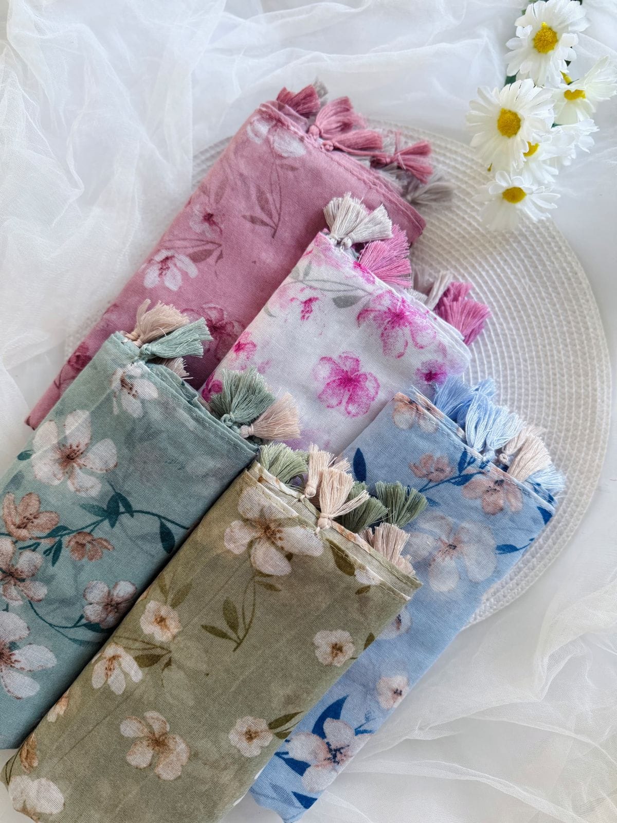 Cotton Floral Small Flower Print Hijab With Tassels - R&S Brand