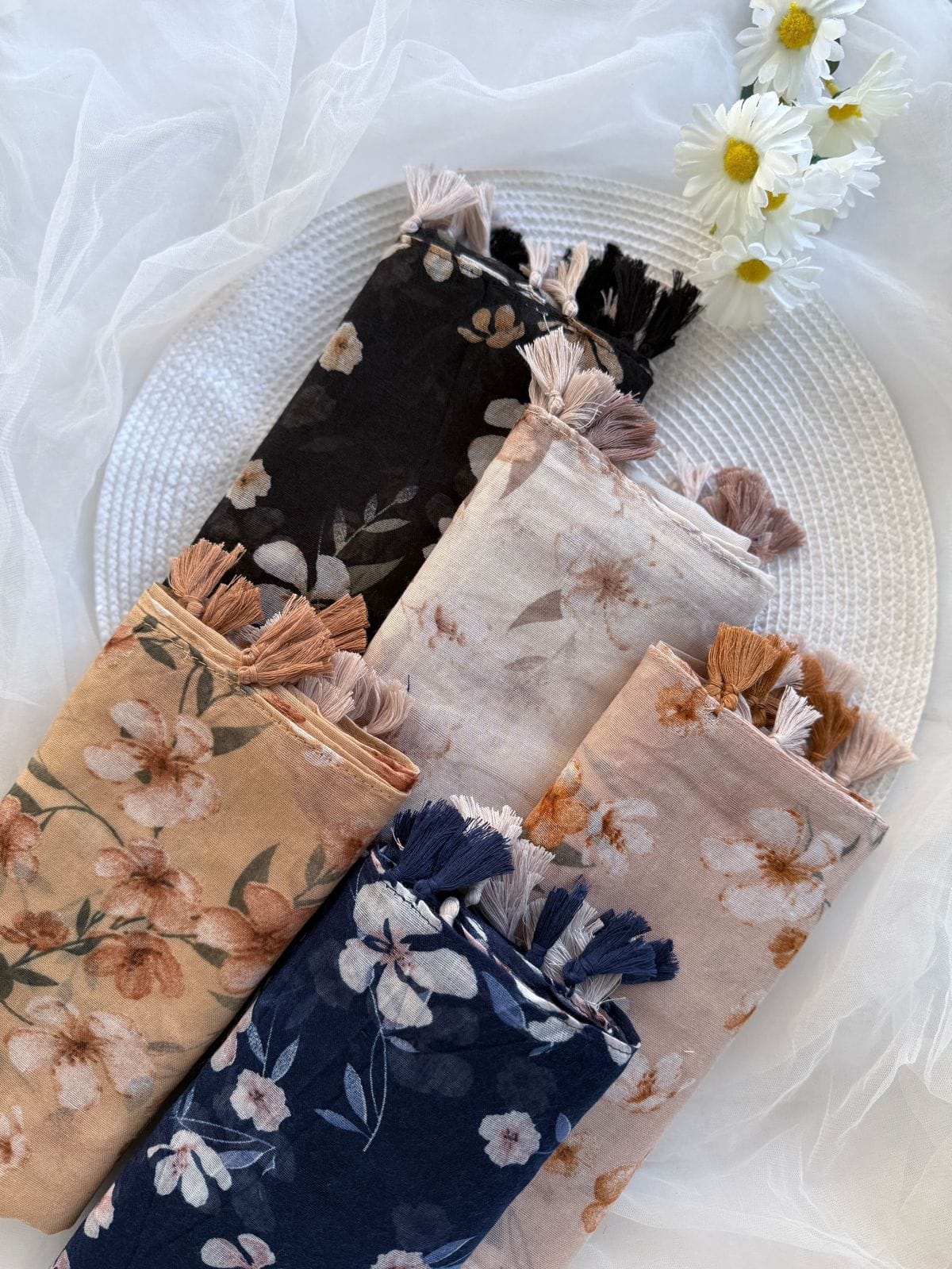 Cotton Floral Small Flower Print Hijab With Tassels - R&S Brand