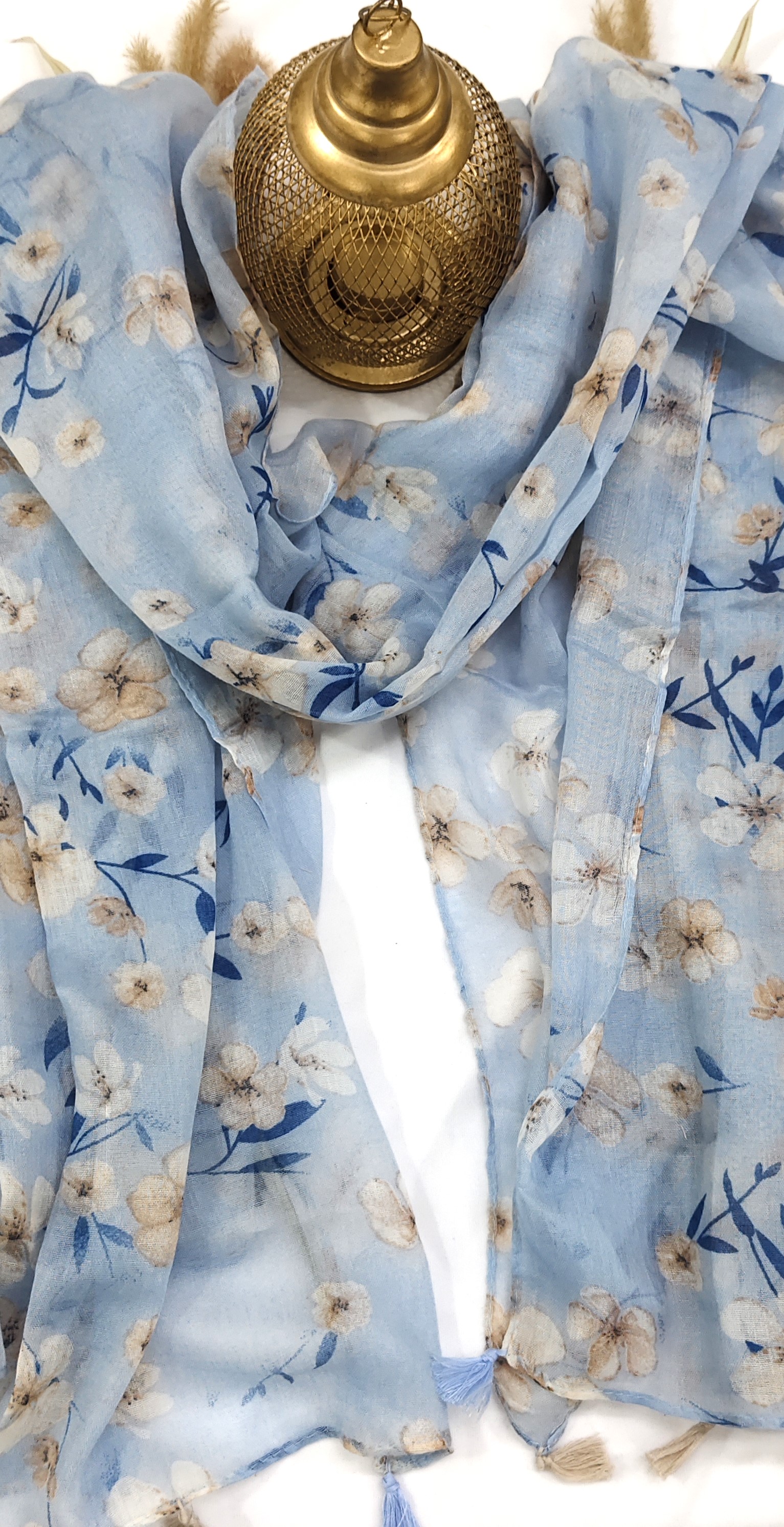 Cotton Floral Small Flower Print Hijab With Tassels - R&S Brand