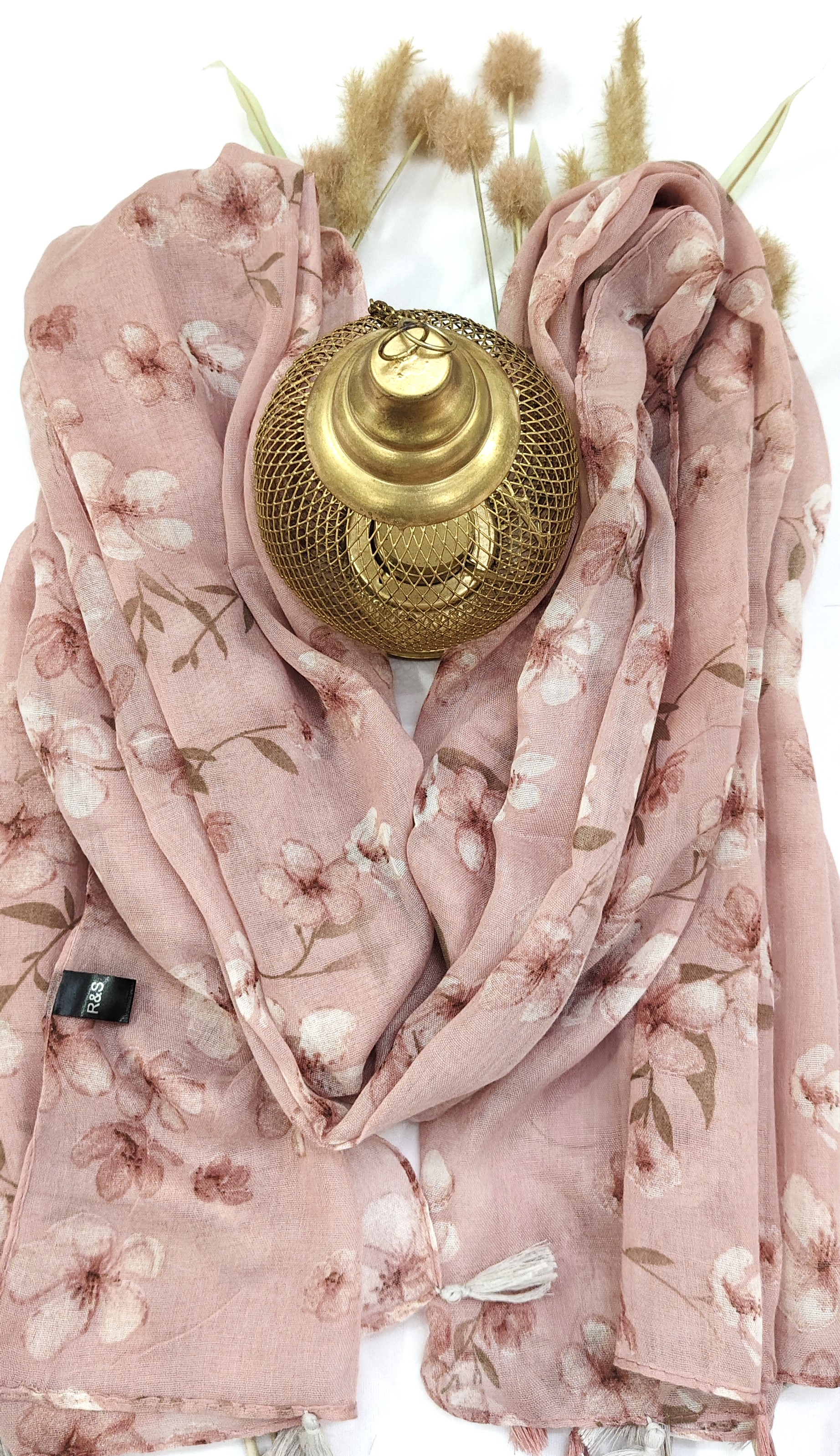 Cotton Floral Small Flower Print Hijab With Tassels - R&S Brand