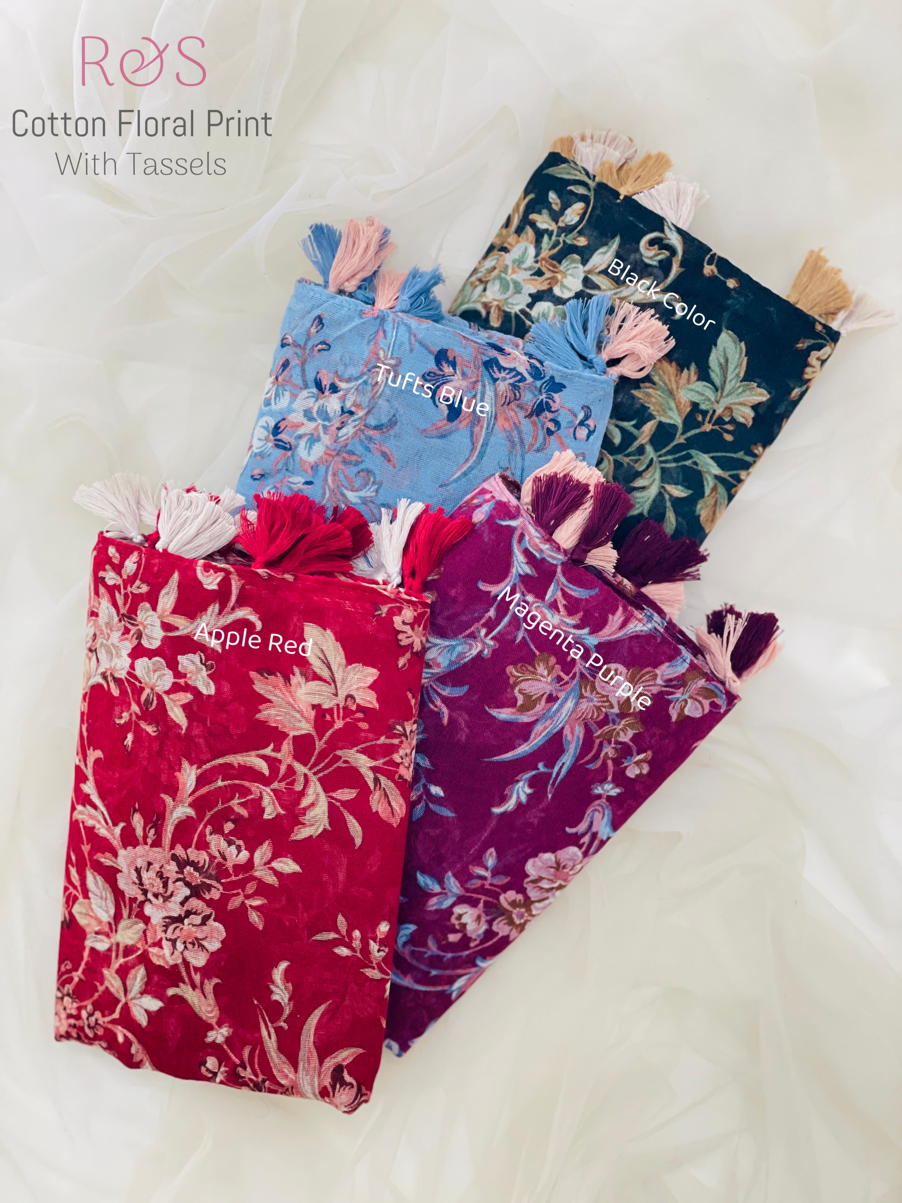 R&S Brand Cotton Long Floral Print With Tassels