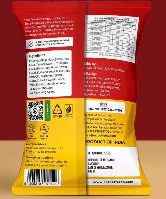 Ragi Chips - Thai Chilli Tadka 55 Gms