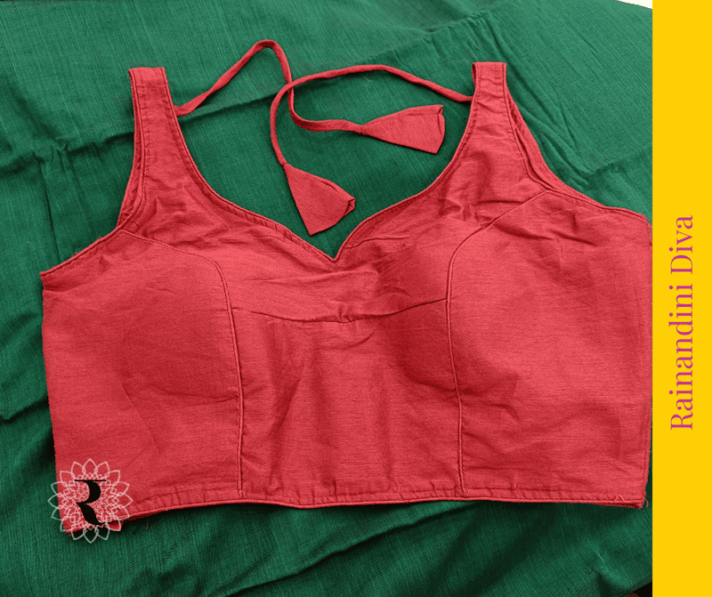 Red Ghicha Silk Blouse Royal Neck