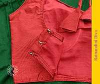 Red Ghicha Silk Blouse Royal Neck