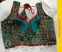 Green Cotton Ajrakh Blouse Royal Neck Green Cotton Ajrakh Blouse Royal Neck