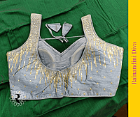 Grey Ghicha Sequence Blouse Royal Neck Grey Ghicha Sequence Blouse Royal Neck