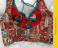 Red Cotton Ajrakh Blouse Royal Neck