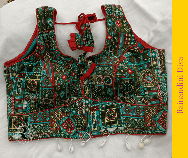 Green Cotton Ajrakh Blouse Royal Neck Green Cotton Ajrakh Blouse Royal Neck