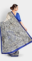 Ghicha Silk Saree Handloom Tussar Blue Madhubani with BP