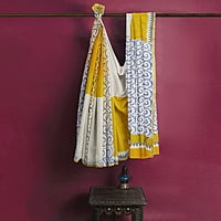 Handloom Cotton Printed Yellow Off White Golden Zari with BP