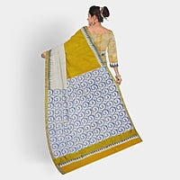 Handloom Cotton Printed Yellow Off White Golden Zari with BP