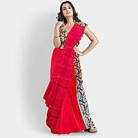 Cotton Khesh Primary Red and Cream Warli Printed Saree with BP Cotton Khesh Primary Red and Cream Warli Printed Saree with BP