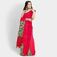 Cotton Khesh Primary Red and Cream Warli Printed Saree with BP Cotton Khesh Primary Red and Cream Warli Printed Saree with BP