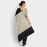 Cotton Ghicha Pale Cream Black Warli Print with BP Cotton Ghicha Pale Cream Black Warli Print with BP