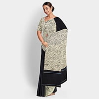Cotton Ghicha Pale Cream Black Warli Print with BP Cotton Ghicha Pale Cream Black Warli Print with BP