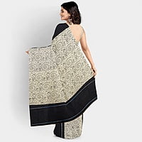 Cotton Ghicha Pale Cream Black Warli Print with BP Cotton Ghicha Pale Cream Black Warli Print with BP