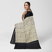 Cotton Ghicha Pale Cream Black Warli Print with BP Cotton Ghicha Pale Cream Black Warli Print with BP
