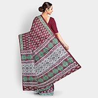 Ajrakh Maroon Modal Print Silk with BP