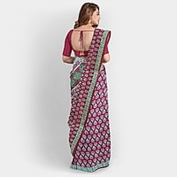 Ajrakh Maroon Modal Print Silk with BP