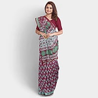 Ajrakh Maroon Modal Print Silk with BP