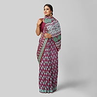 Ajrakh Maroon Modal Print Silk with BP