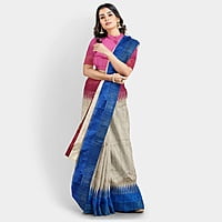 Ghicha Silk Ikkat Saree Handloom Tussar Cerulian Blue and Maroon with BP Ghicha Silk Ikkat Saree Handloom Tussar Cerulian Blue and Maroon with BP