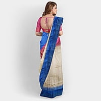 Ghicha Silk Ikkat Saree Handloom Tussar Cerulian Blue and Maroon with BP Ghicha Silk Ikkat Saree Handloom Tussar Cerulian Blue and Maroon with BP