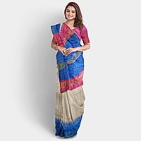 Ghicha Silk Ikkat Saree Handloom Tussar Cerulian Blue and Maroon with BP Ghicha Silk Ikkat Saree Handloom Tussar Cerulian Blue and Maroon with BP