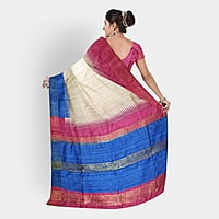 Ghicha Silk Ikkat Saree Handloom Tussar Cerulian Blue and Maroon with BP Ghicha Silk Ikkat Saree Handloom Tussar Cerulian Blue and Maroon with BP