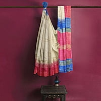 Ikkat Ghicha Silk Saree Handloom Tussar Blue with BP