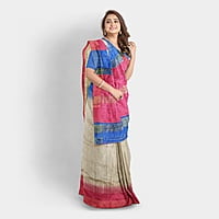 Ikkat Ghicha Silk Saree Handloom Tussar Blue with BP