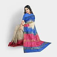 Ikkat Ghicha Silk Saree Handloom Tussar Blue with BP