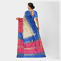 Ikkat Ghicha Silk Saree Handloom Tussar Blue with BP