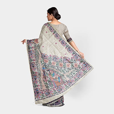 Ghicha Silk Saree Handloom Tussar Madhubani with BP