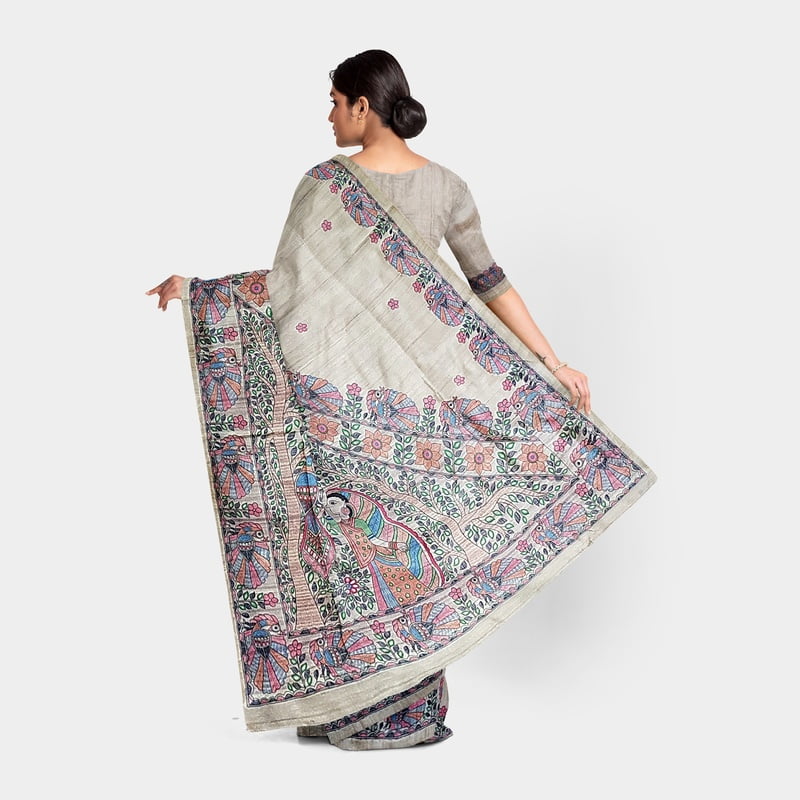 Ghicha Silk Saree Handloom Tussar Madhubani with BP Ghicha Silk Saree Handloom Tussar Madhubani with BP