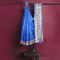 Madhubani Ghicha Silk Saree Handloom Blue Tussar with BP