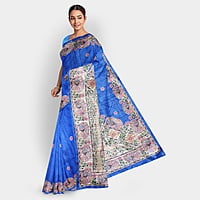 Madhubani Ghicha Silk Saree Handloom Blue Tussar with BP