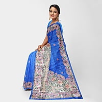Madhubani Ghicha Silk Saree Handloom Blue Tussar with BP
