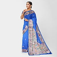 Madhubani Ghicha Silk Saree Handloom Blue Tussar with BP