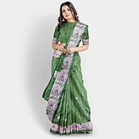 Royal Madhubani Haryali Ghicha Silk Saree with BP