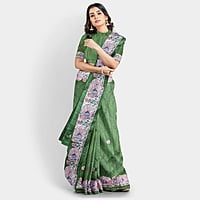 Royal Madhubani Haryali Ghicha Silk Saree with BP