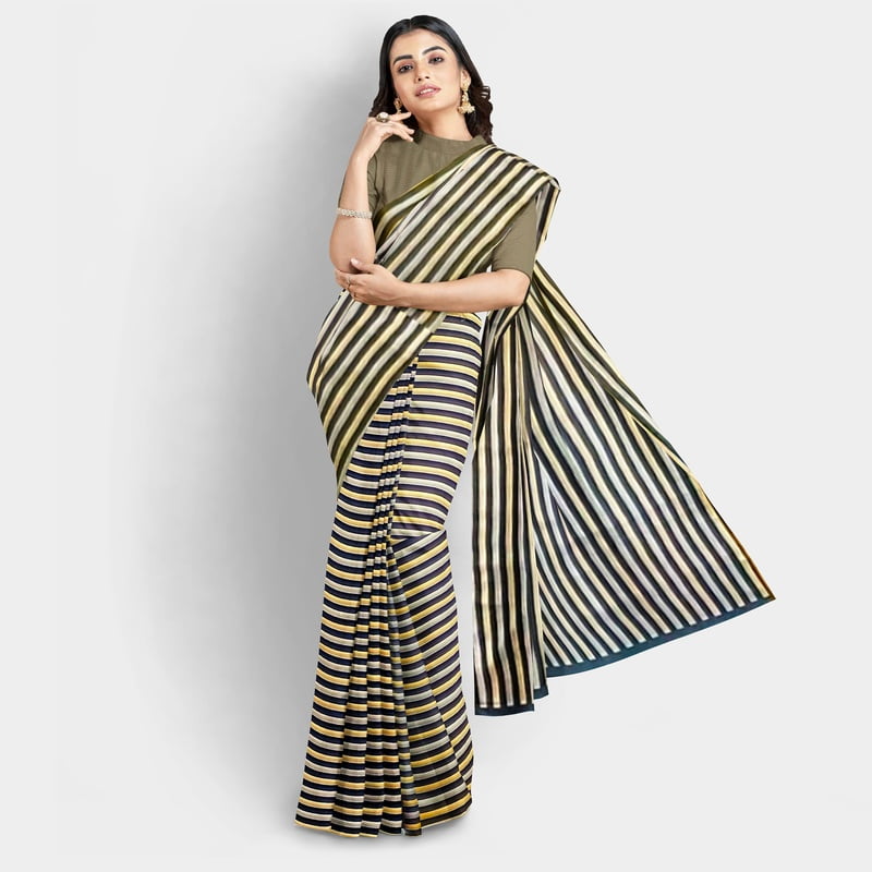 Bollywood Special Tri-Colour Satin Saree with BP