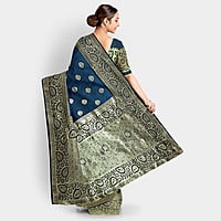 Rainandini Crisyana Handloom Dark Blue Silk Zari Saree with BP Rainandini Crisyana Handloom Dark Blue Silk Zari Saree with BP